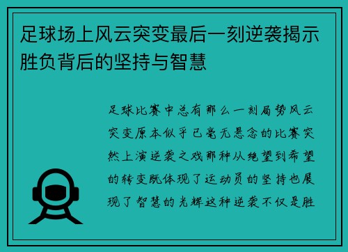 足球场上风云突变最后一刻逆袭揭示胜负背后的坚持与智慧