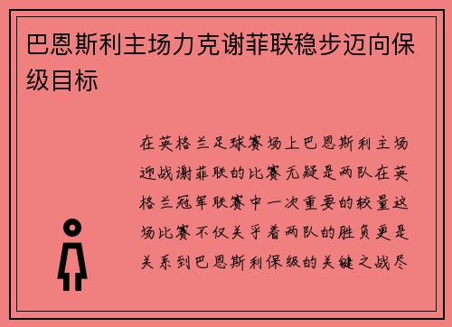 巴恩斯利主场力克谢菲联稳步迈向保级目标